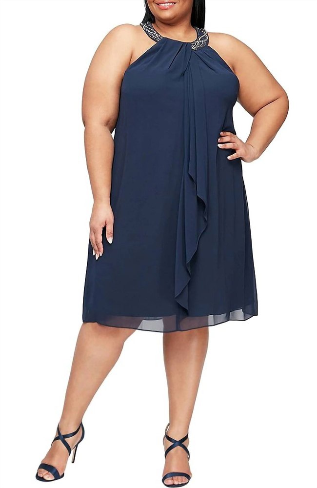 Halter Braid Bead Neck Chiffon Dress In Black 7794277580860