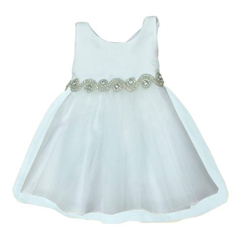 Baby Girls Ivory Satin Tulle Rhinestone Flower Girl Dress 6-24M