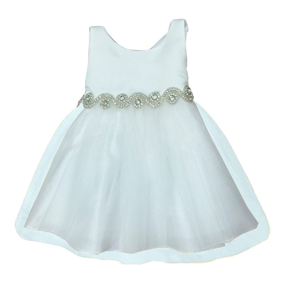 Baby Girls Ivory Satin Tulle Rhinestone Flower Girl Dress 6-24M