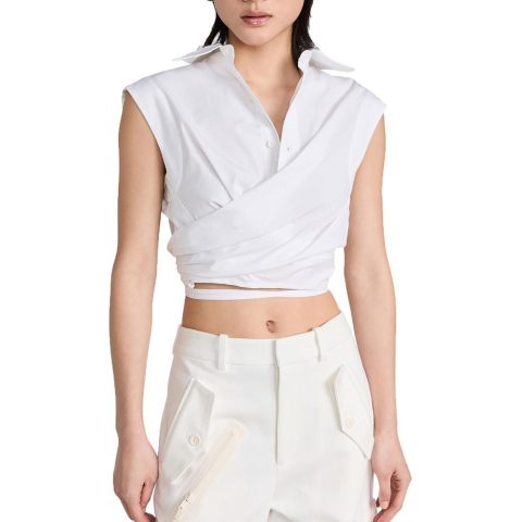 Cotton Blend Cropped Wrap Top