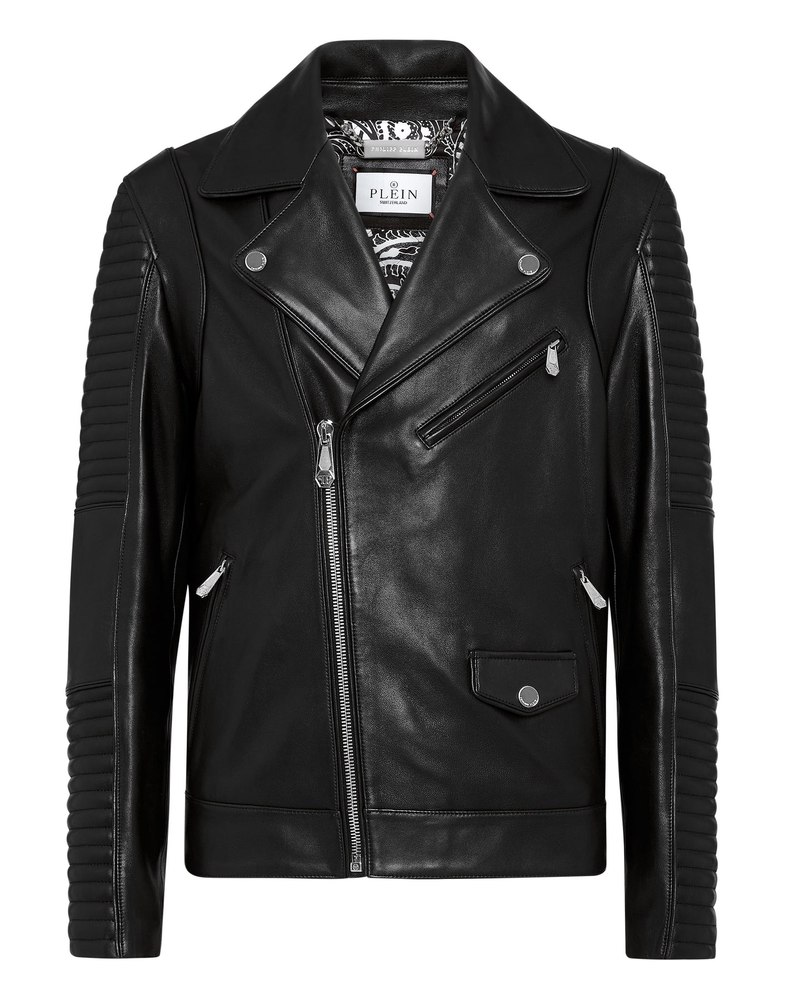 Padded Leather Biker Jacket Gothic Plein