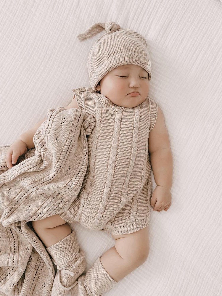 Luna + Luca Cable Knit Summer Romper – Heather Beige
