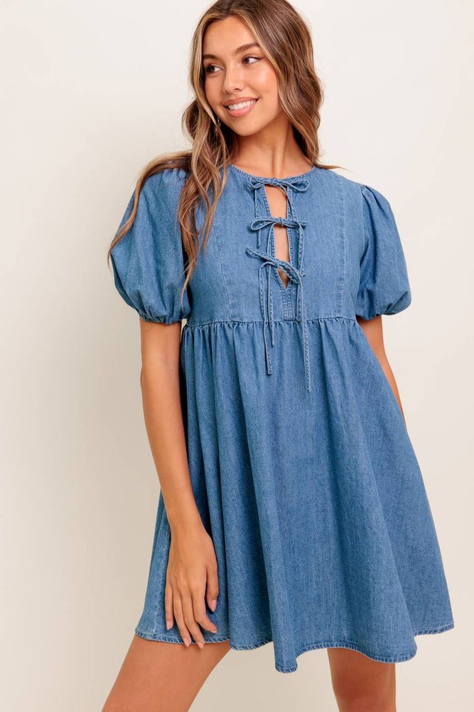 SUNSET GETAWAY DENIM MINI DRESS
