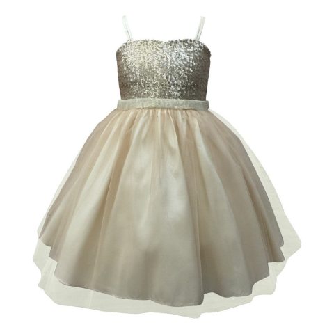 Big Girls Champagne Sequined Top Tulle Junior Bridesmaid Dress 8-12