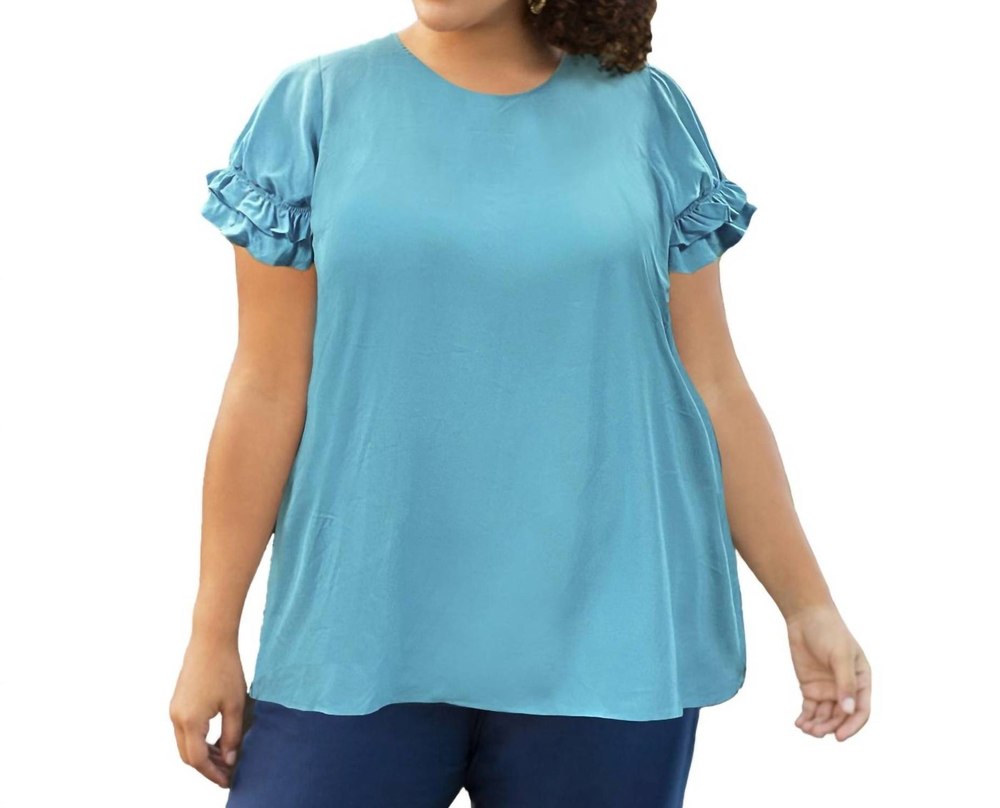 Short Sleeve Ruffle Blouse – Plus Size In Seafoam