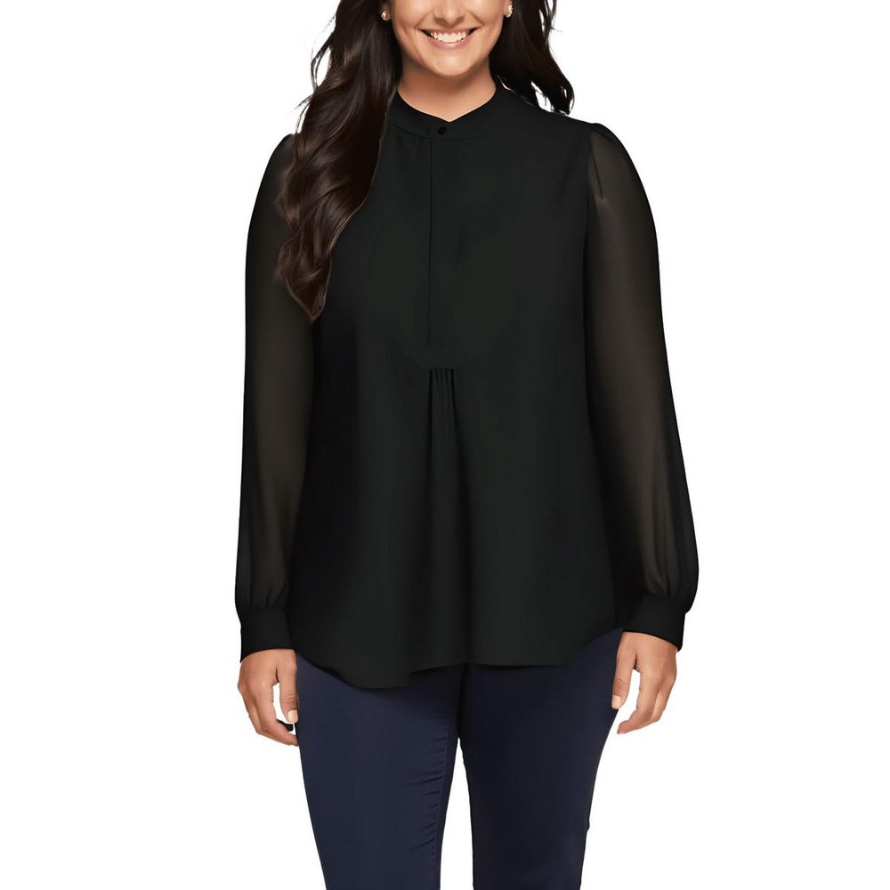 Sheer Long Sleeve Button-Down Top