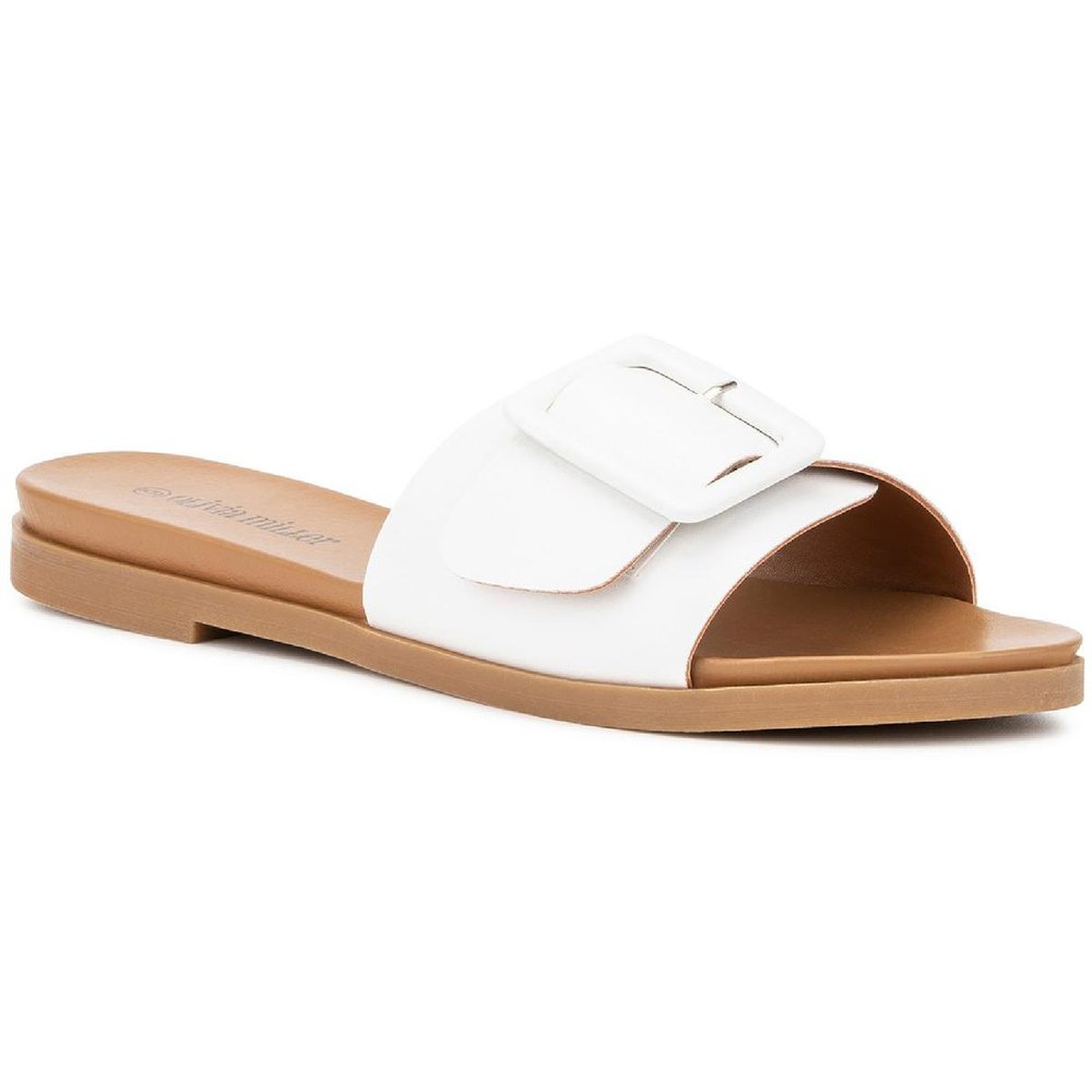 Faux Leather Slip On Flat Sandals