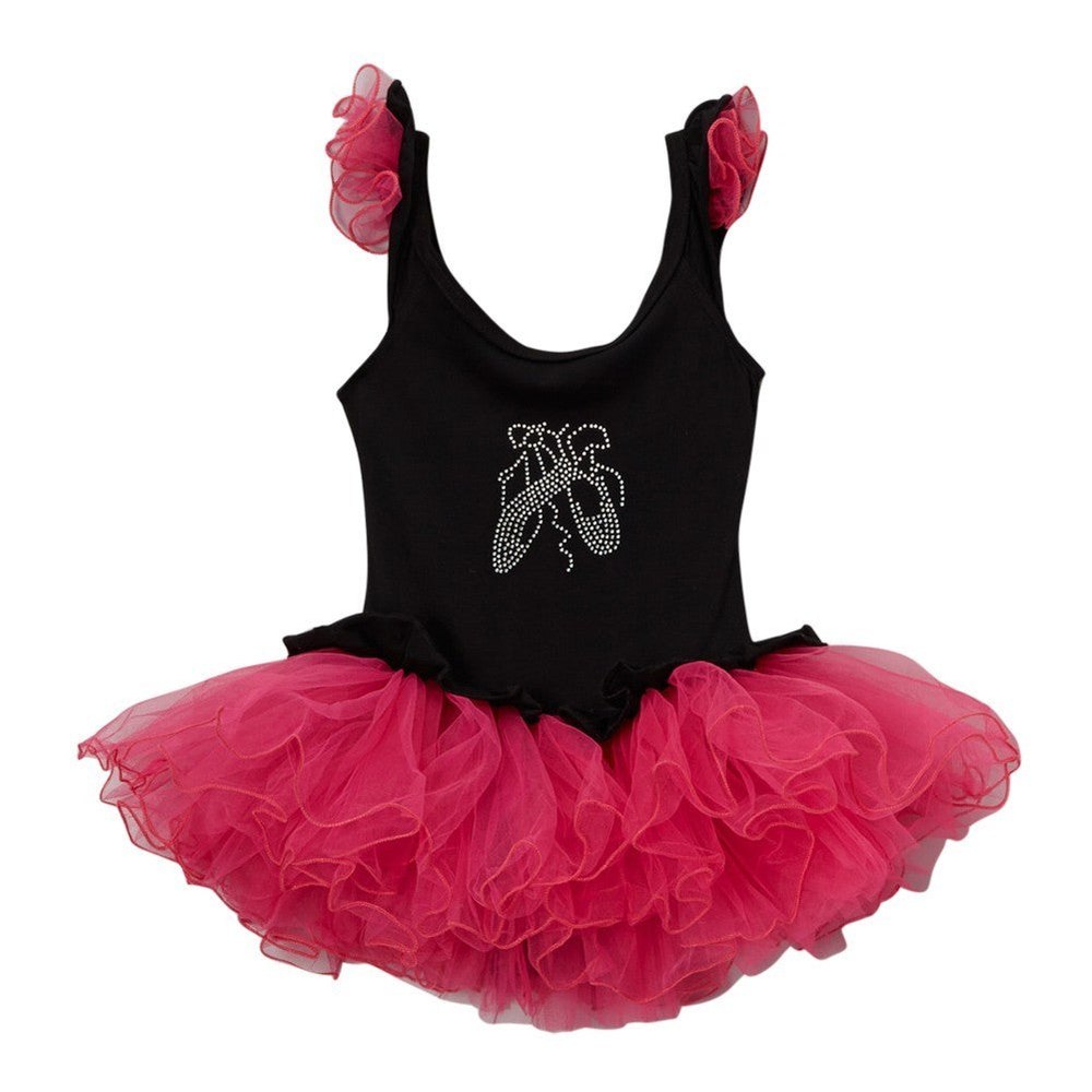 Girls Black Hot Pink Ballet Slipper Ruffle Skirted Leotard 12M-10