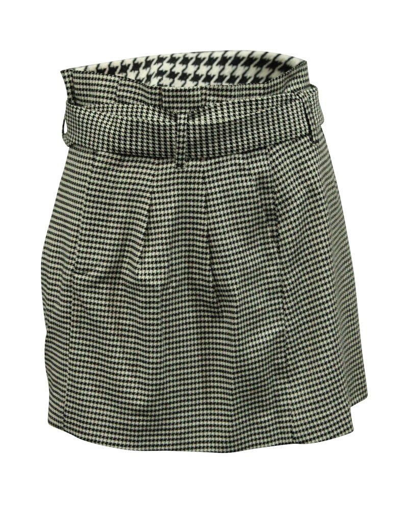 Alice & Olivia Houndstooth Belted Mini Skirt in Black/White Viscose 7764864041020