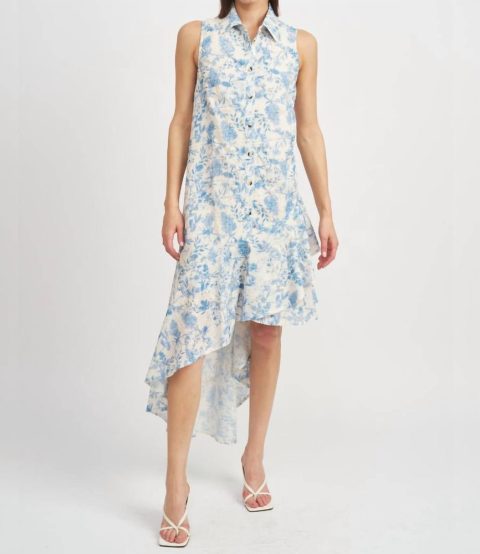 Davina Asymmetric Dress In Blue 7827043549244