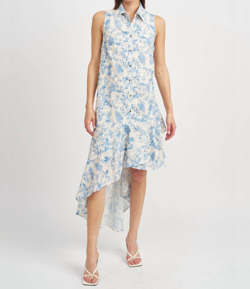 Davina Asymmetric Dress In Blue 7827043549244