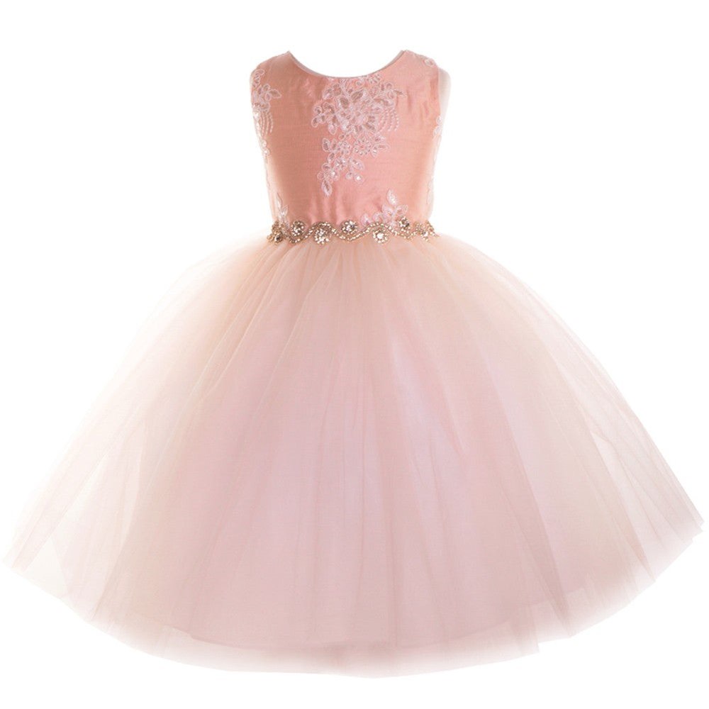Big Girls Blush Beaded Applique Junior Bridesmaid Dress 8-12