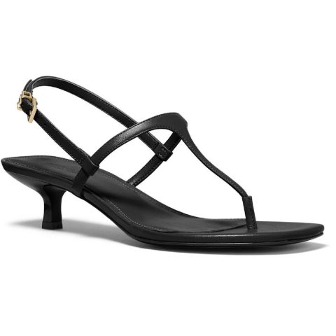 Tasha Leather Kitten T-Strap Sandals