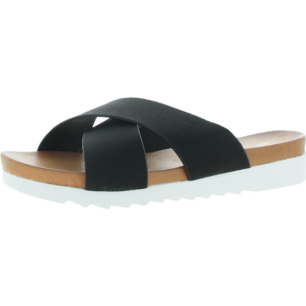 Jade Faux Leather Flat Slide Sandals