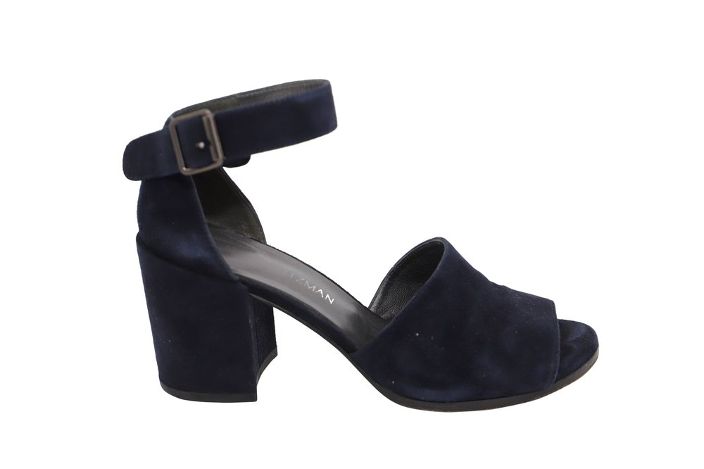 Stuart Weitzman Soho Gal Block Sandals in Navy Blue Suede 7764873740348