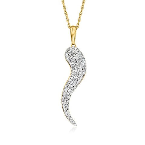 Ross-Simons Pave Diamond Italian Horn Pendant Necklace in 18kt Gold Over Sterling