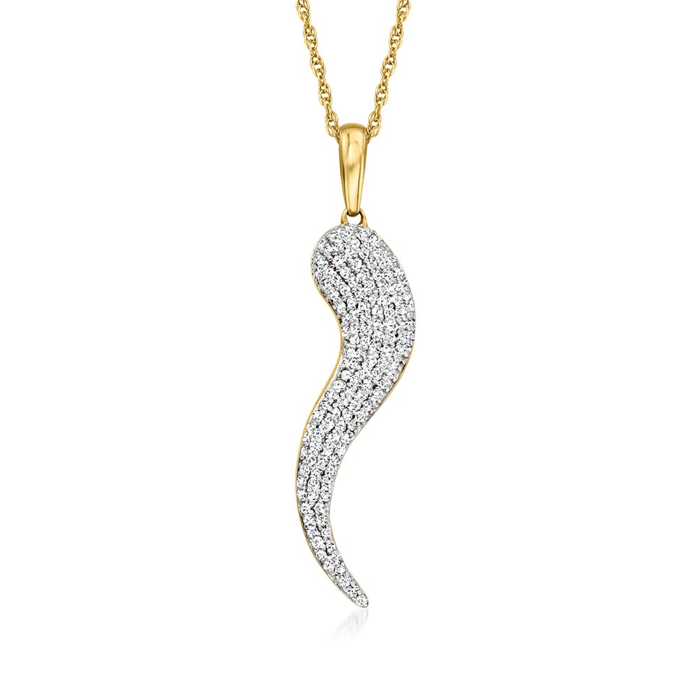 Ross-Simons Pave Diamond Italian Horn Pendant Necklace in 18kt Gold Over Sterling