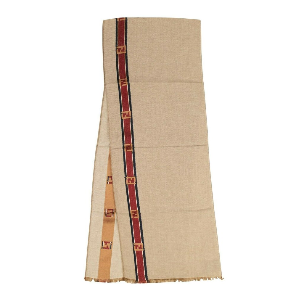 Cotton/Silk ‘Logo Stripe’ Scarf – Camel