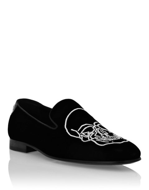 Velvet Loafers Embroidery Skull 7670504456252