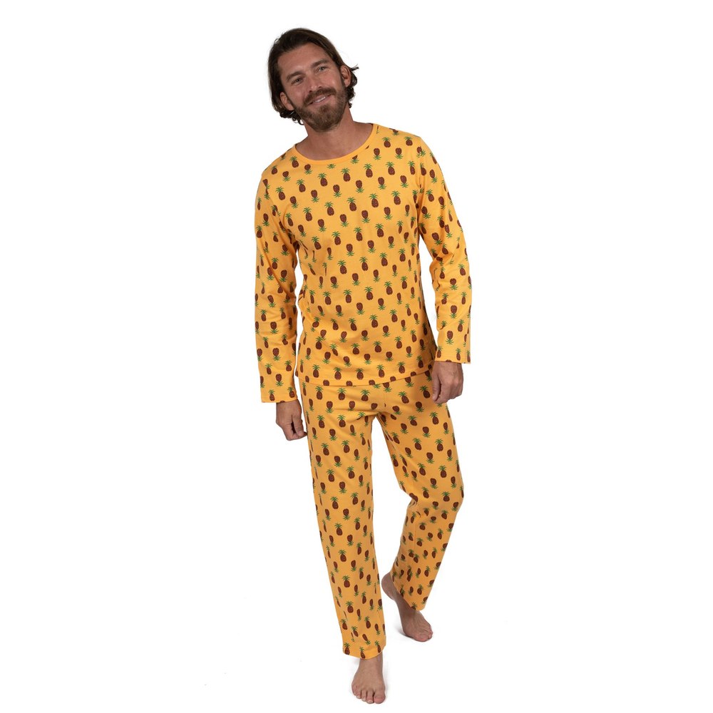Mens Two Piece Cotton Loose Fit Pajamas Pineapple