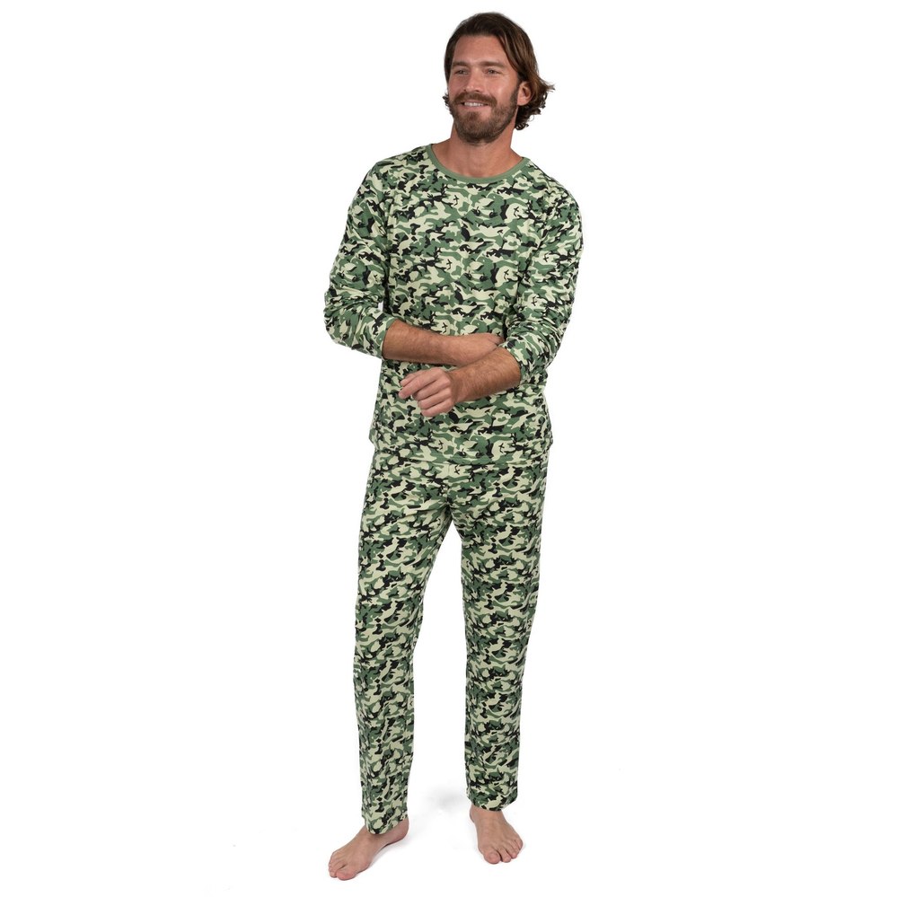 Mens Two Piece Cotton Loose Fit Pajamas Camouflage