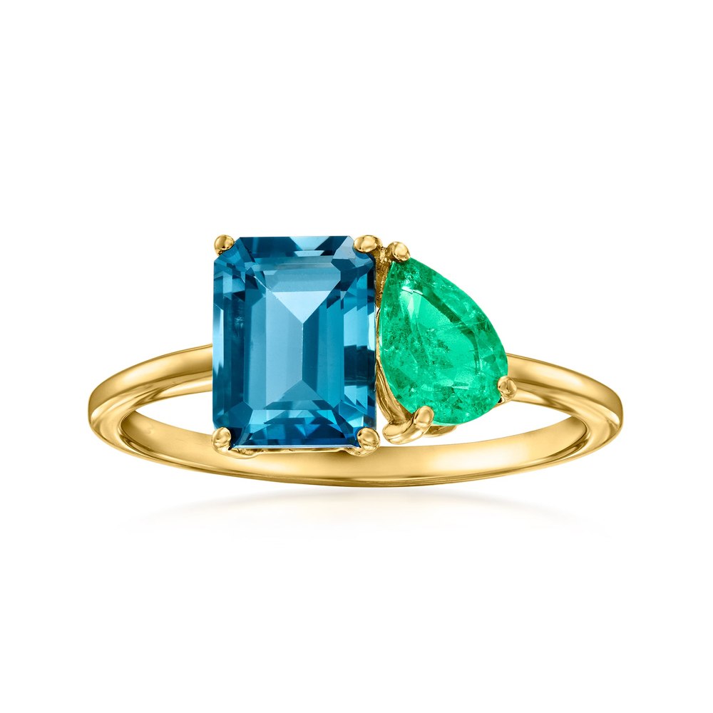 Ross-Simons London Blue Topaz and . Emerald Toi Et Moi Ring in 14kt Yellow Gold 7670717841468