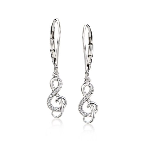 Ross-Simons Diamond-Accented Treble Clef Drop Earrings in Sterling Silver 7670720725052