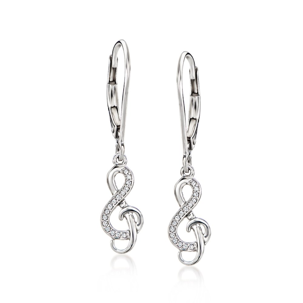 Ross-Simons Diamond-Accented Treble Clef Drop Earrings in Sterling Silver 7670720725052