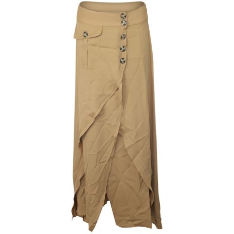 Self-Portrait Asymmetric Midi Skirt in Beige Viscose 7765001338940