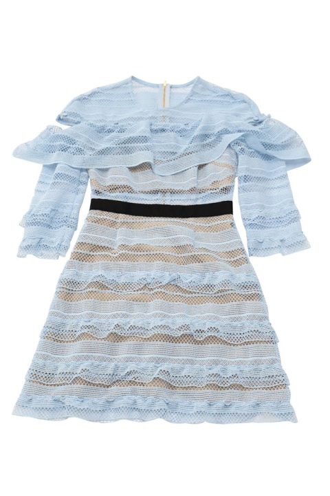 Self-Portrait Stripe Grid Lace Mini Dress in Blue Polyester 7765003272252