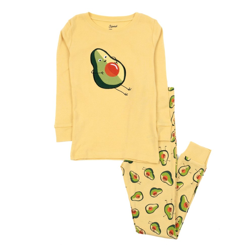 Kids Two Piece Cotton Pajamas Avocado