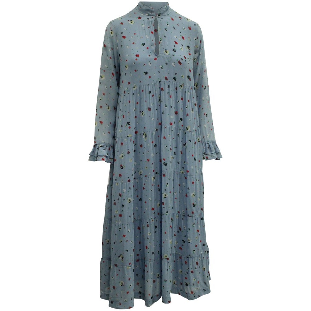 Ganni Floral Maxi Dress in Powder Blue Viscose 7765048426556