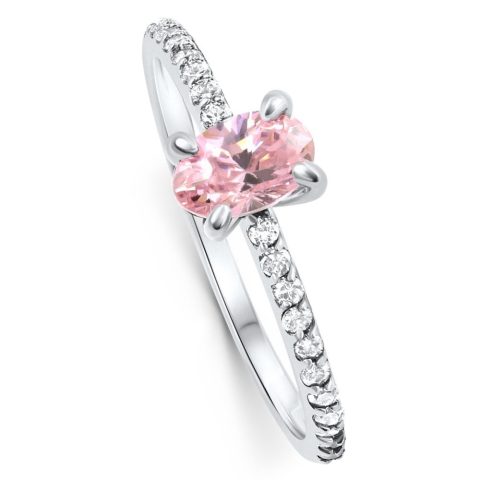 1Ct Accent Side Diamond & Oval Pink Topaz Ring Gold Lab Grown 7827696123964