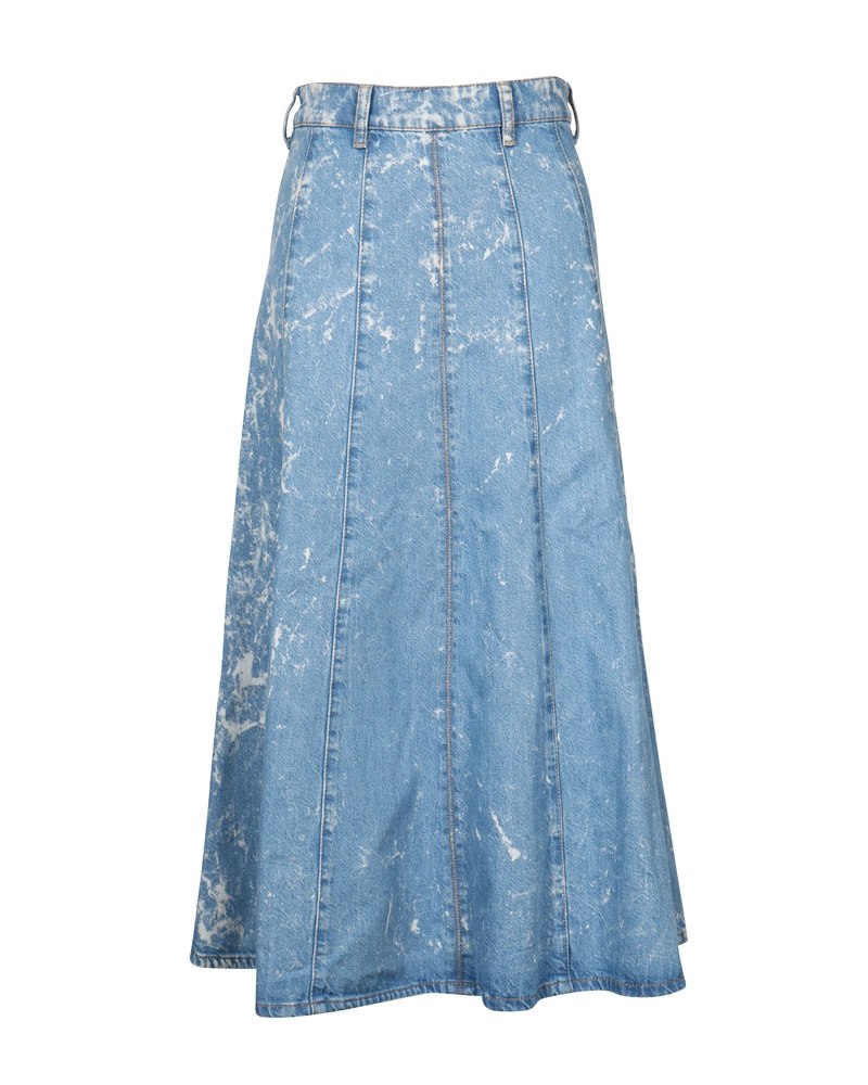 Ganni Bleached High-Rise Midi Skirt in Blue Cotton Denim 7765076639804