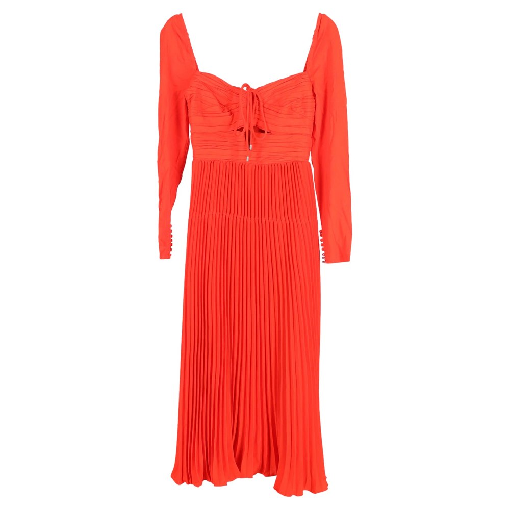 Self-Portrait Cutout Pleated Halterneck Midi Dress in Red Polyester