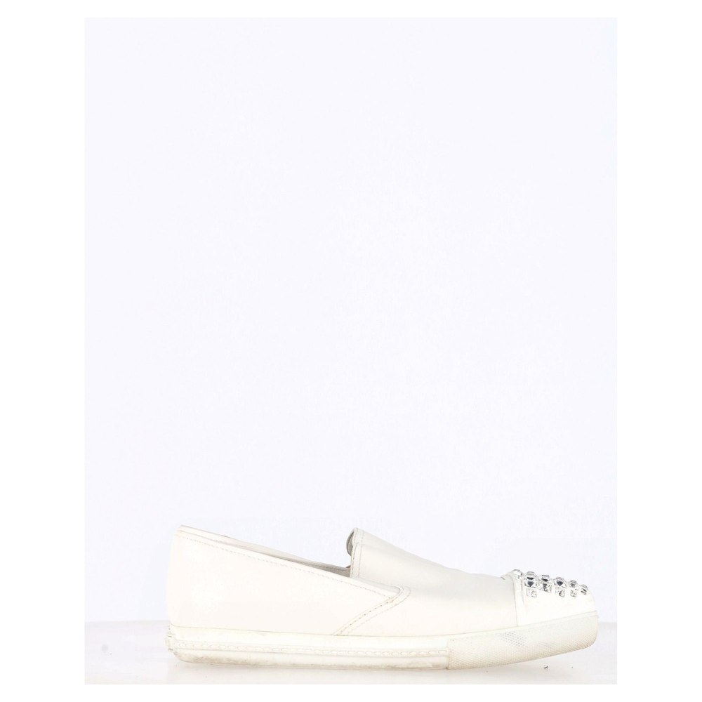 Miu Miu Embellished Slip-On Sneakers in White Leather