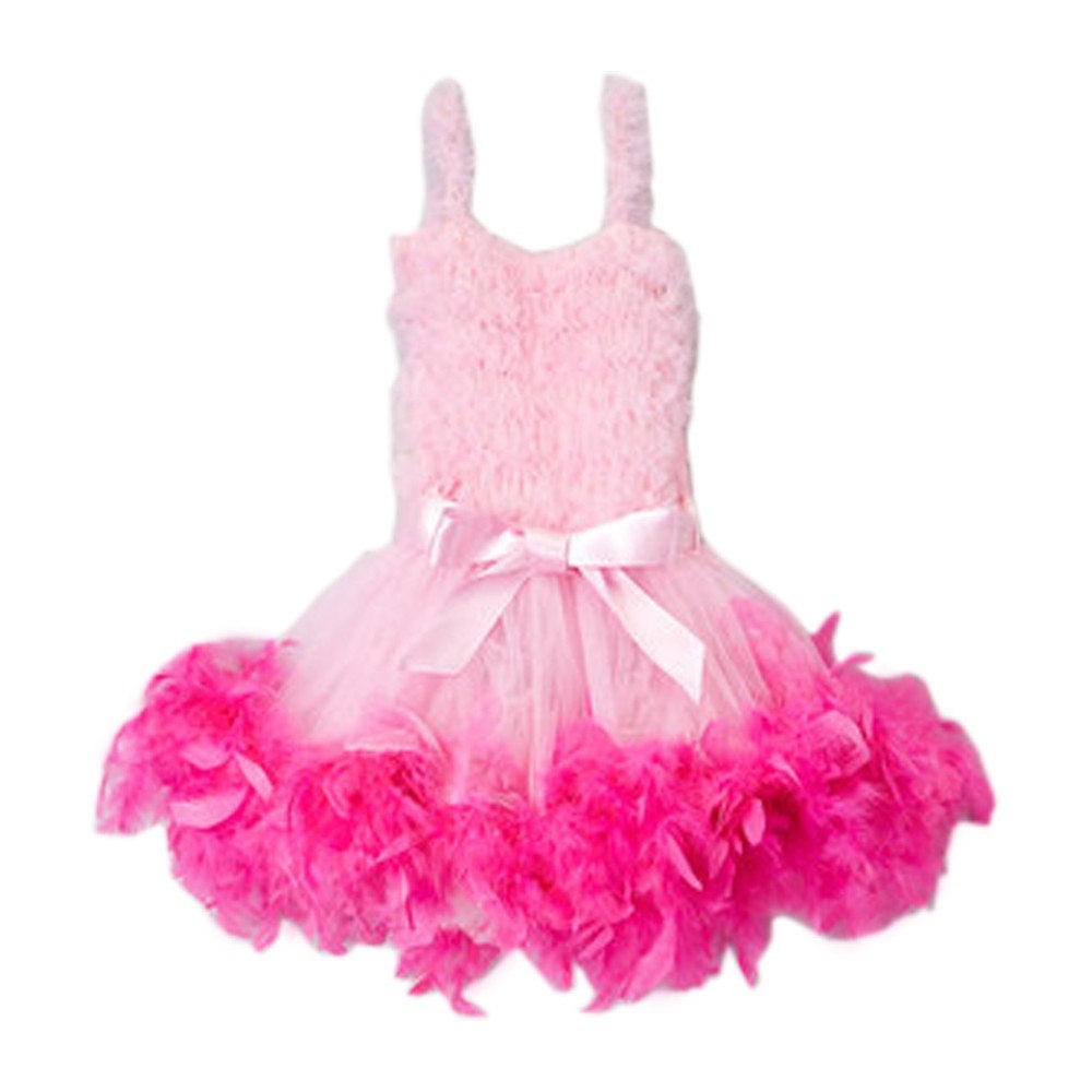 Girls Pink Hot Pink Feathery Bow Accent Flower Girl Dress 12M-7