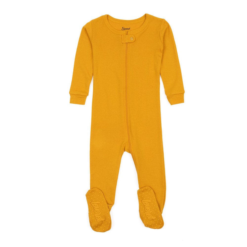Kids Footed Cotton Pajamas Boho Solid Color