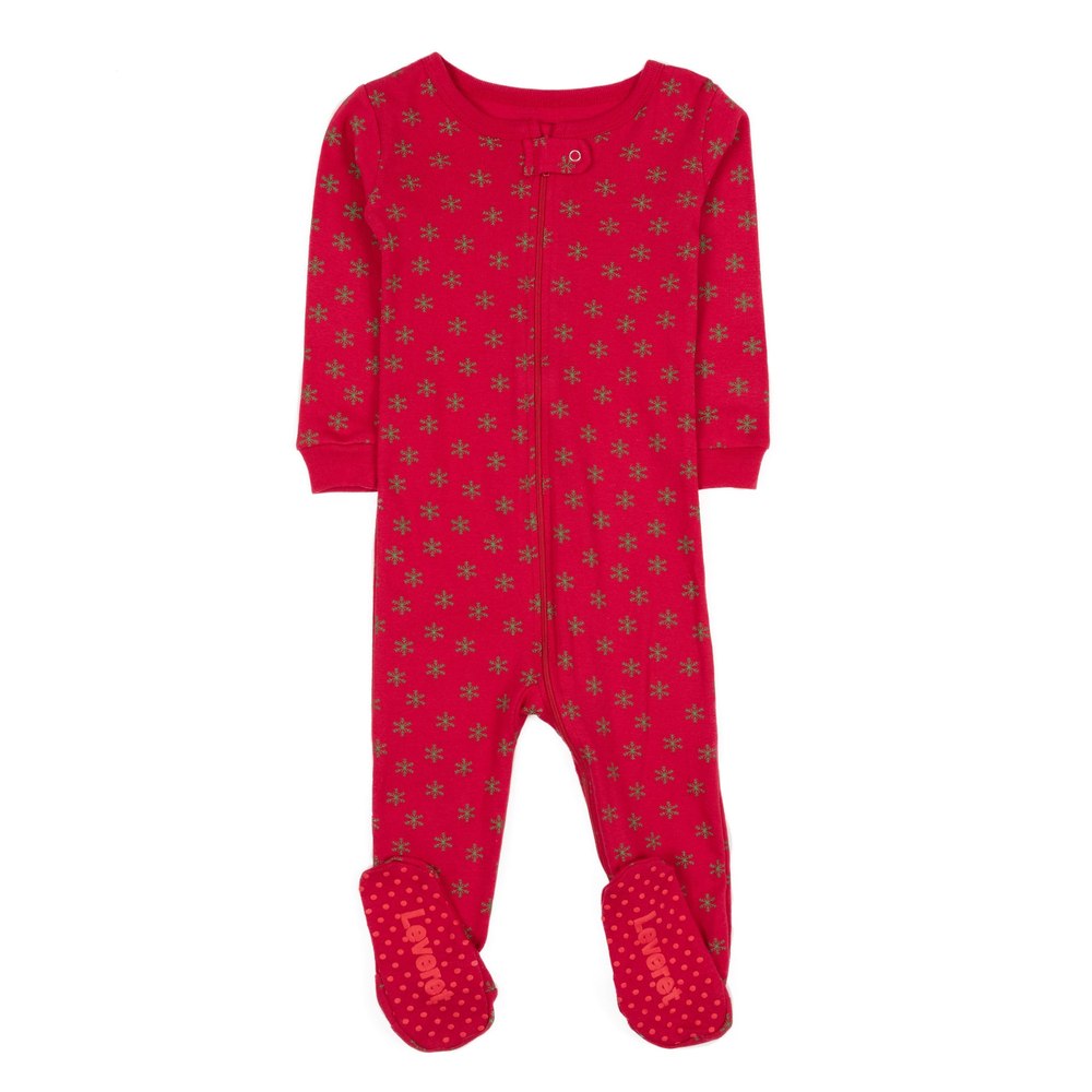 Christmas Kids Footed Cotton Pajamas Snowflake