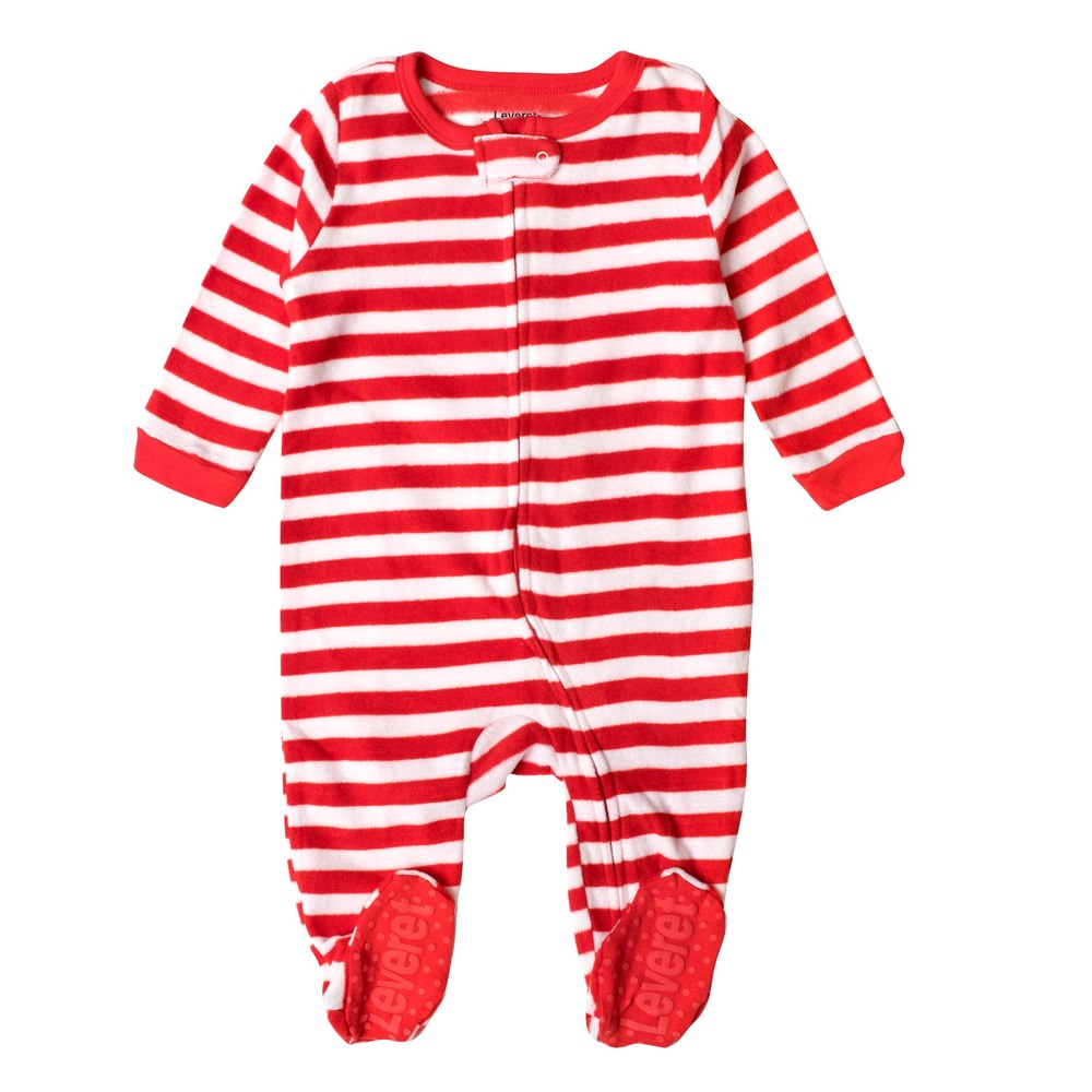 Christmas Kids Footed Fleece Pajamas Striped