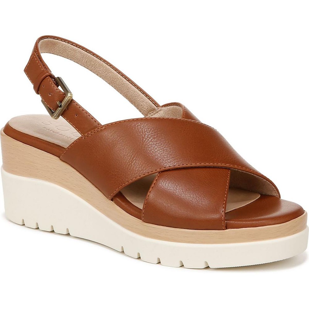 GOODTIMES SL Faux Leather Round toe Wedge Sandals