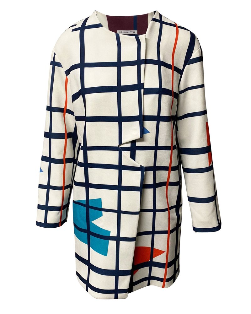 Rejina Pyo Lightweight Geometric Print Coat in White Viscose 7766487400508