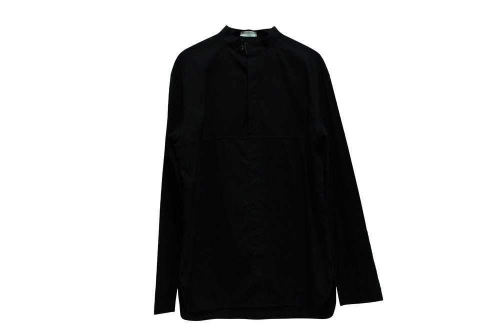 Balenciaga Half Front Button Mandarin Collar Shirt in Black Cotton 7766499754044