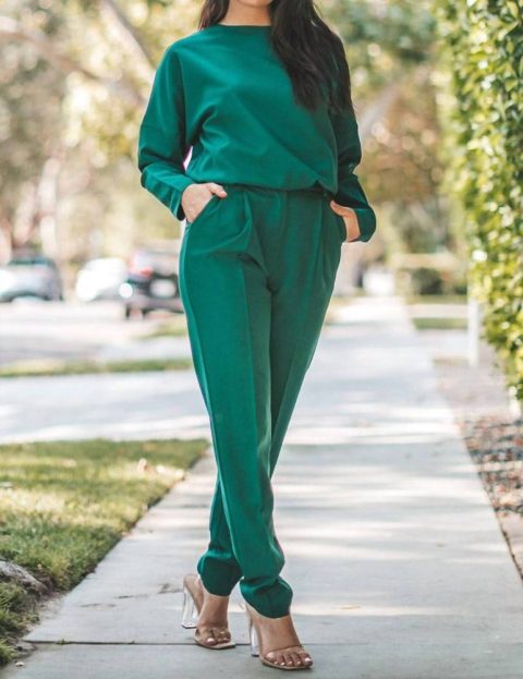 2 Pc Trouser Set In Hunter Green