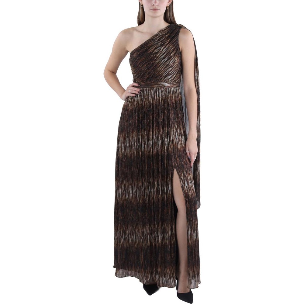 Metallic One Shoulder Evening Dress
