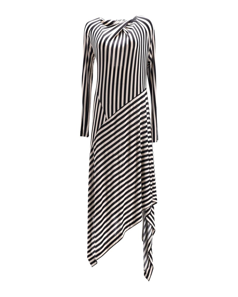Petar Petrov Dasha Striped Midi Dress in White Viscose 7766518202428