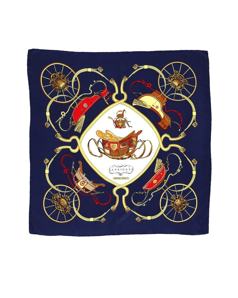Hermès Caraïbes Vintage Scarf in Navy Blue Silk 7766521053244