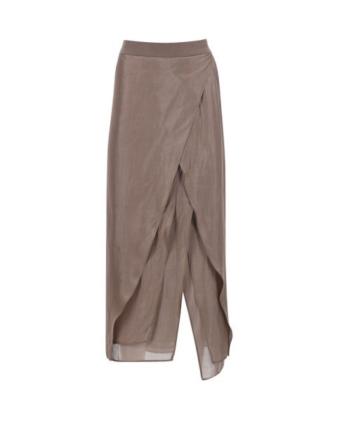 Brunello Cucinelli Layered Midi Skirt in Beige Silk 7766527049788