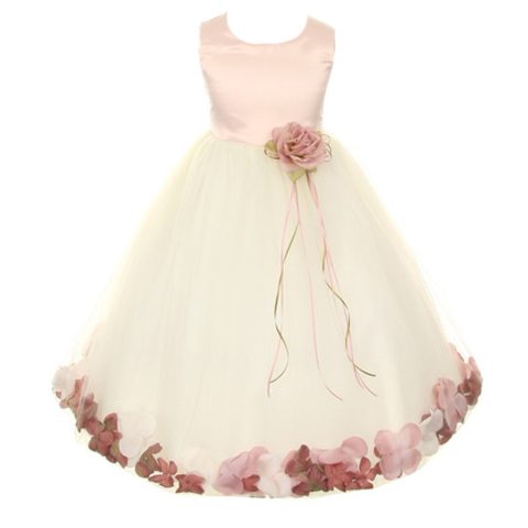 Big Girls Ivory Rose Satin Top Without Sash Petal Junior Bridesmaid Dress 8-14