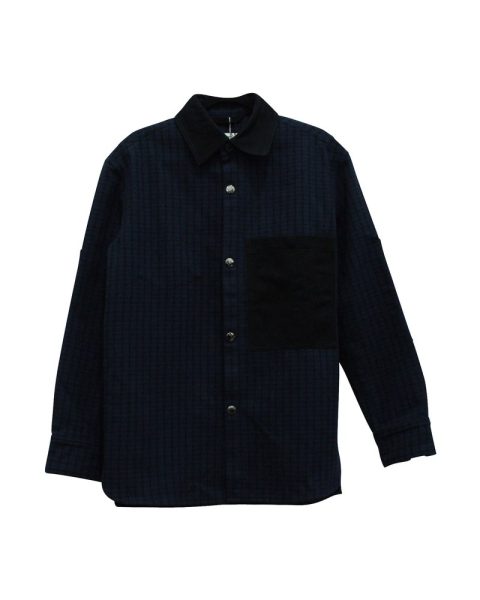 Acne Studios Checkered Print Button Down Shirt in Navy Blue Wool 7766540189756
